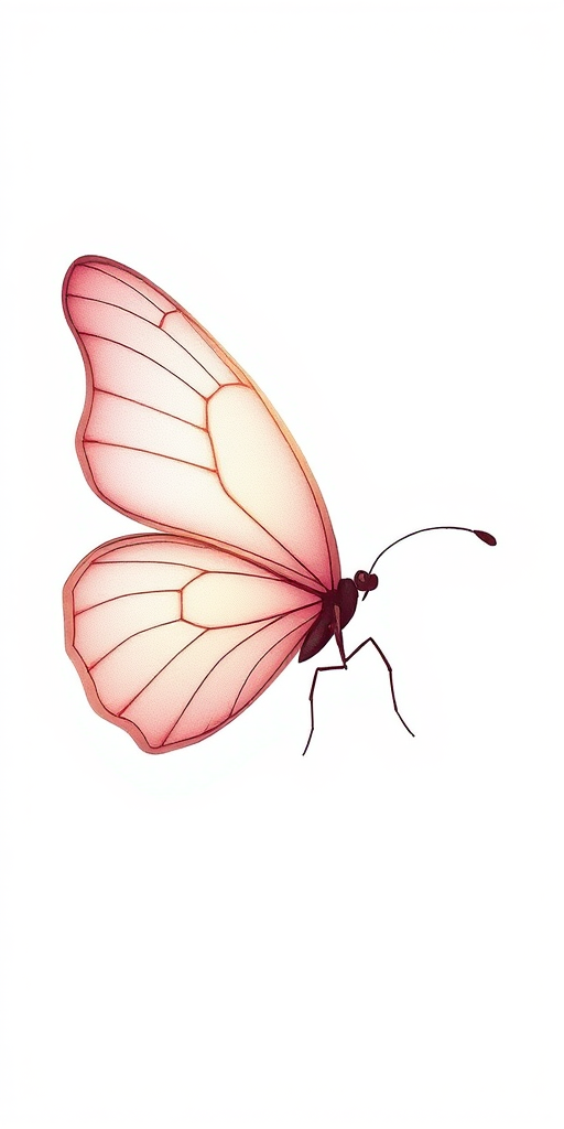 Create a detailed illustration of a butterfly with delicate wings. The wings should feature a gradient from soft pink at the center to a darker shade at the edges, with intricate vein patterns. The body should be slender and elegant, and the background should be a soft, neutral color to enhance the butterfly's beauty.