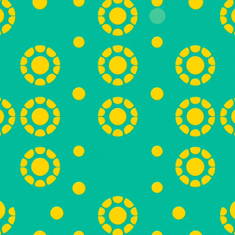 Create a seamless pattern of alternating yellow circles on a teal background, with high resolution, shot with a DSLR camera at f/8 aperture, ISO 200, 50mm lens, top-down view, and using a shallow depth of field for enhanced color contrast.