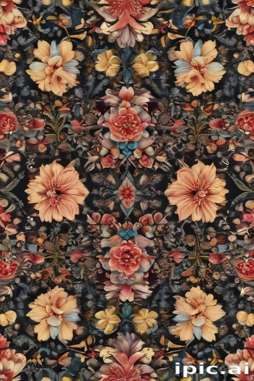 Vibrant Floral Pattern Featuring Colorful Blooms Against a Dark Background