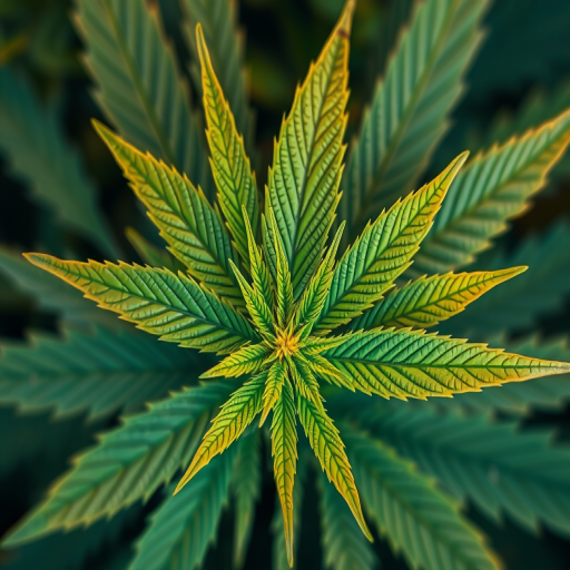 Create a highly detailed illustration of a cannabis leaf composed of smaller leaves, using a macro lens at f/2.8, ISO 100, 1/100 sec, captured in high resolution with a DSLR camera, top-down view, vibrant colors and sharp contrasts for enhanced image quality.