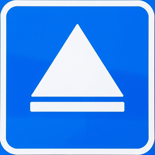 create a minimalist image of a blue square sign with a white triangle and horizontal line, use a Canon EOS R6 camera with a 50mm lens at f/8, ISO 100, shot in a portrait orientation for maximum clarity and detail