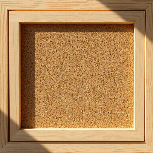 Create an image of a blank corkboard framed in a wooden border, lit with soft natural sunlight, using a DSLR camera with a focal length of 50mm, aperture set to f/2.8, ISO 100, at a high-resolution setting to capture fine textures and details.
