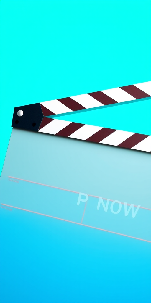 Create a high-resolution image of a vibrant colored movie clapperboard with a bright turquoise background, camera settings: ISO 100, aperture f/2.8, shutter speed 1/200s, camera view: close-up, camera style: vector art, camera type: digital SLR.