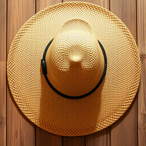 create a high-resolution illustration of a tan sombrero with a wide brim, using a DSLR camera, aperture f/2.8, 50mm lens, shallow depth of field, soft natural lighting, top-down view, vibrant colors and smooth textures to enhance details