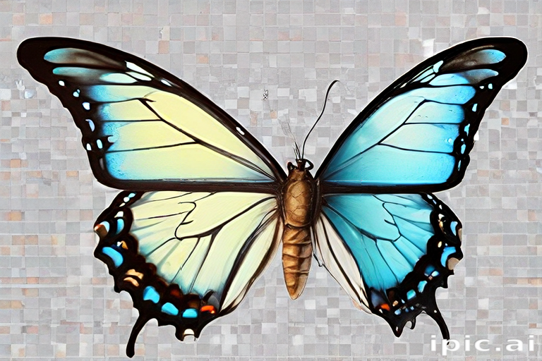 A Stunning Blue Butterfly with Intricate Details Against a Mosaic ...