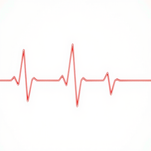 Create a high-resolution image of a red heartbeat line on a white background, utilizing a DSLR camera with a 50mm lens, f/2.8 aperture, ISO 100, shot in macro style to enhance detail and clarity.