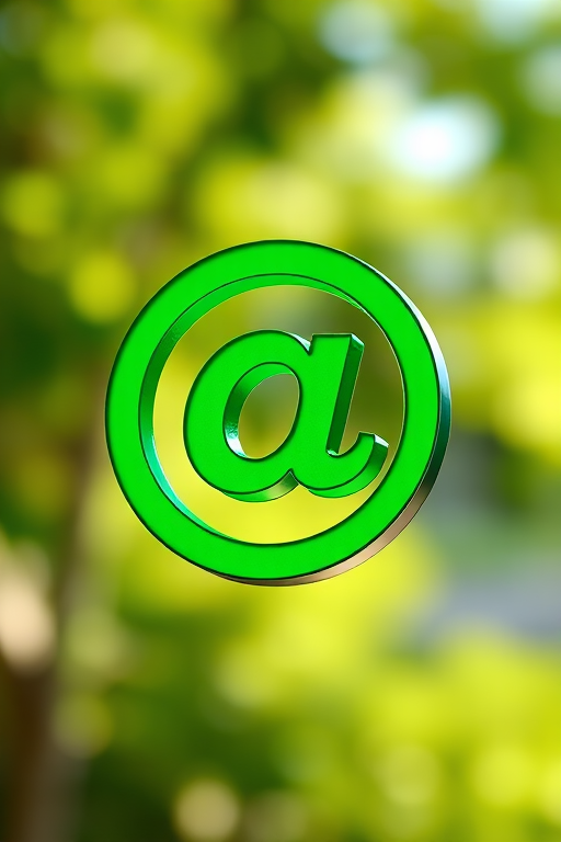 Create a vibrant green circular symbol with a stylized '@' in the center, using a professional DSLR camera, 50mm lens, f/2.8 aperture, 1/125 sec shutter speed, and ISO 100, with a soft natural light background to enhance clarity and detail.