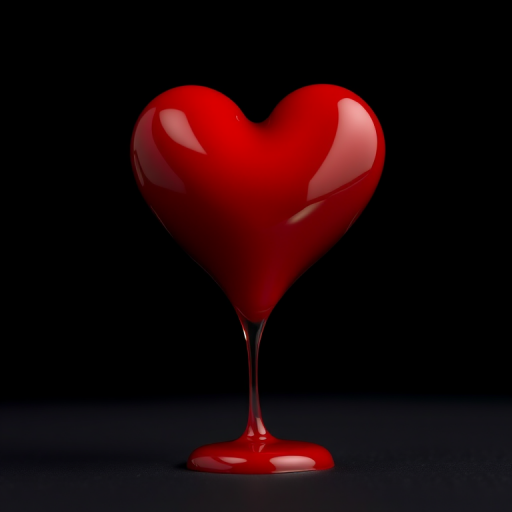Create an image of a glossy heart shape dripping with thick red liquid, positioned against a dark gradient background, shot with a Canon EOS R5 at f/2.8, 1/125s, ISO 100, using a macro lens to capture intricate details and enhance the overall sharpness and richness of colors.