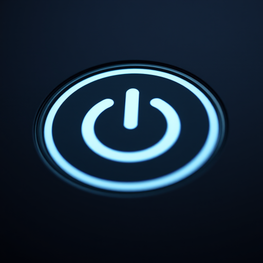 Create a high-resolution image of a power button symbol with a sleek design, using a Canon EOS 5D Mark IV with a 50mm f/1.8 lens, aperture set to f/2.8, ISO 100, and a shallow depth of field; ensure the background is softly blurred to enhance the focus on the symbol.