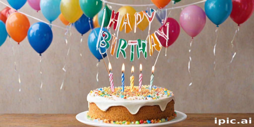 Colorful Birthday Celebration with a Delicious Cake and Festive Balloons