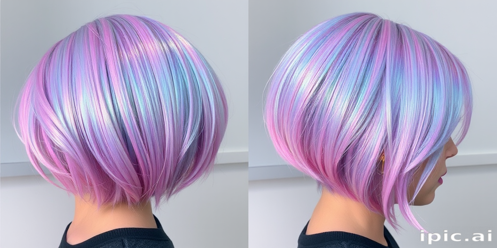 Shimmering holographic bob, named "Prismatic Aura," reflects an ever-changing array of pastel hues that shift and dance with every movement