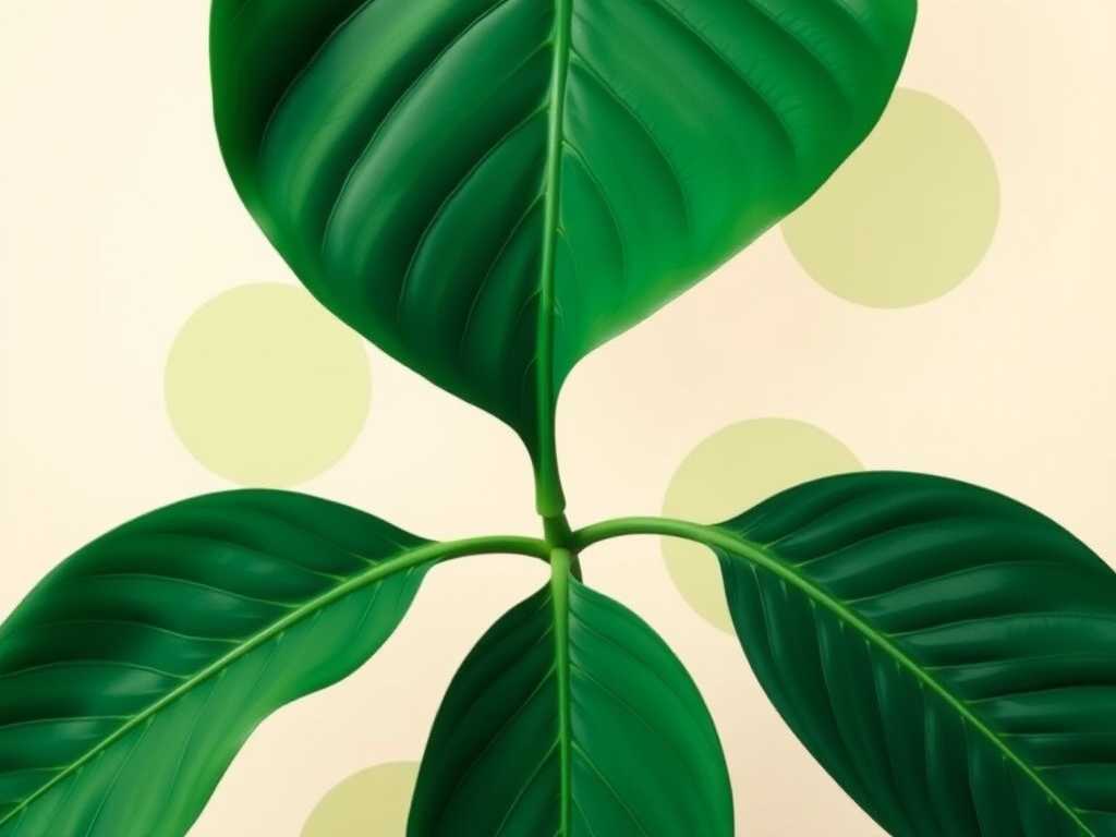 Create a minimalist line drawing of three monstera leaves with soft green shapes in the background, shot with a 50mm lens at f/2.8, ISO 100, in natural light for enhanced color vibrancy, top-down view, using a digital camera.