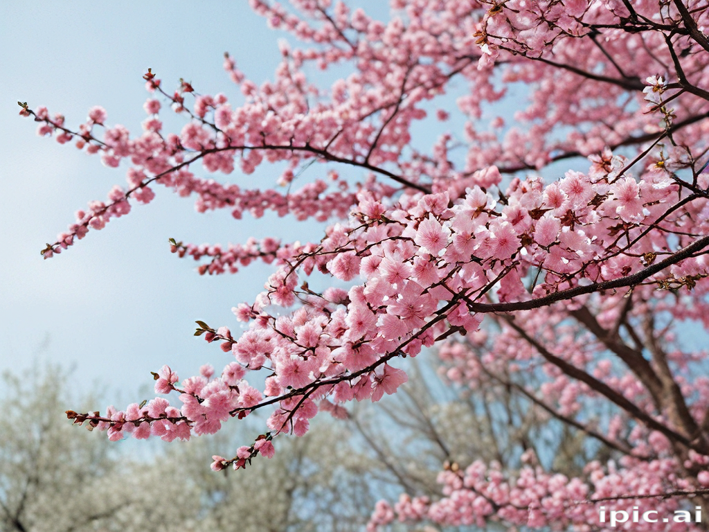Beautiful Cherry Blossom Trees in Full Bloom Under Clear Blue Sky