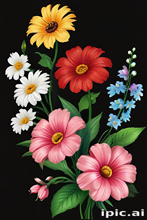 Colorful Bouquet of Vibrant Flowers Against a Dark Background Design