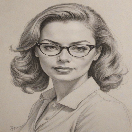 Comely Cindy Margolis, pencil sketch, portrait of Splendid woman 1953s in glasses, hair style beatnik, outline, clear lines, fine lines, 8k
