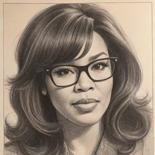 Enticing Kym Whitley, pencil sketch, portrait of Exquisite woman 1964s in glasses, hair style beatnik, outline, clear lines, fine lines, 8k