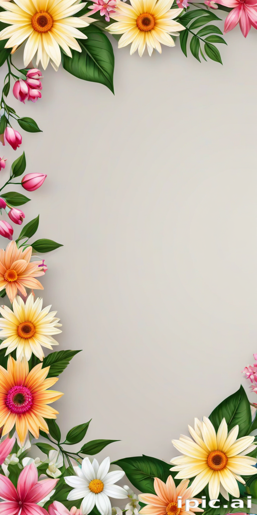 Beautiful Floral Border Design Featuring Vibrant Flowers and Green Leaves