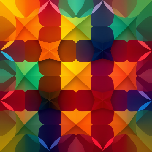 Create an abstract geometric pattern with vibrant colors, high contrast, and smooth gradients, using a DSLR camera with a 50mm lens, f/1.8 aperture, ISO 100, and a shallow depth of field for enhanced image quality.