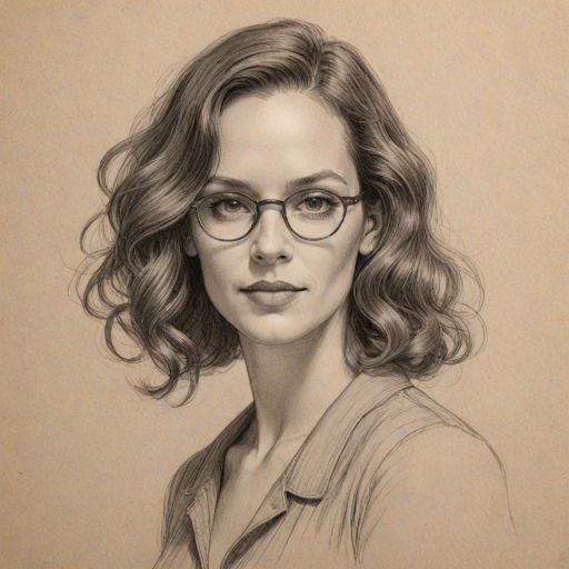 Graceful Diedrich Bader, pencil sketch, portrait of Bewitching woman 1924s in glasses, hair style beatnik, outline, clear lines, fine lines, 8k