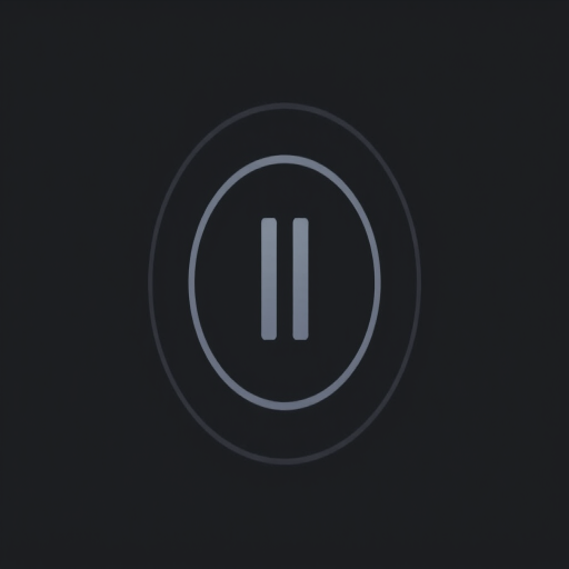Create a minimalist pause button icon with a sleek design, centered against a dark background, using a DSLR camera with a 50mm lens, aperture set to f/2.8, ISO 100, natural lighting to ensure clarity and depth.
