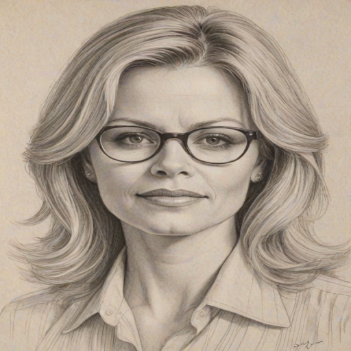 Captivating Faith Ford, pencil sketch, portrait of Fetching woman 1977s in glasses, hair style beatnik, outline, clear lines, fine lines, 8k