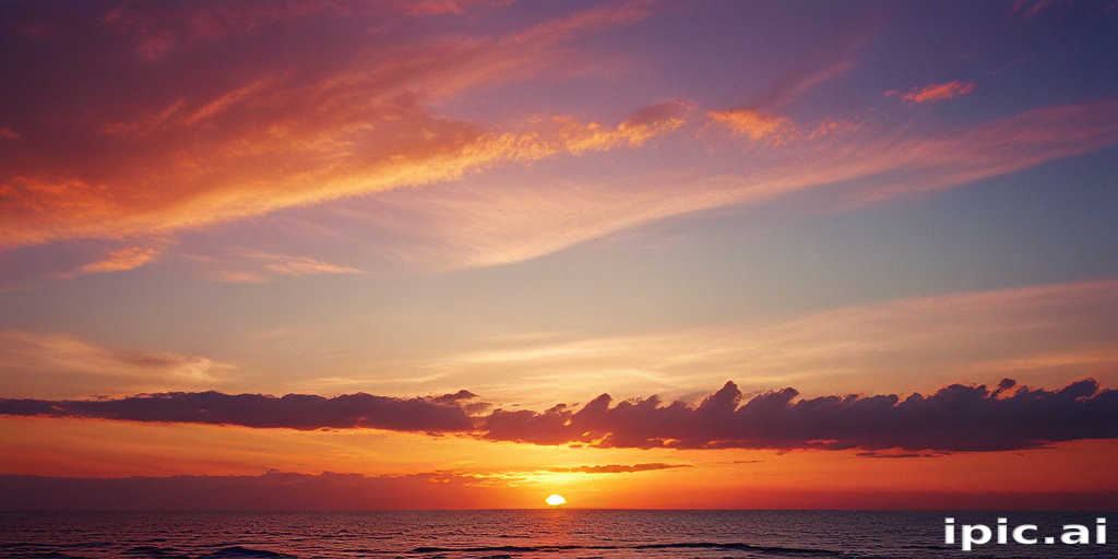 Stunning Sunset Over the Ocean with Vibrant Colors and Clouds