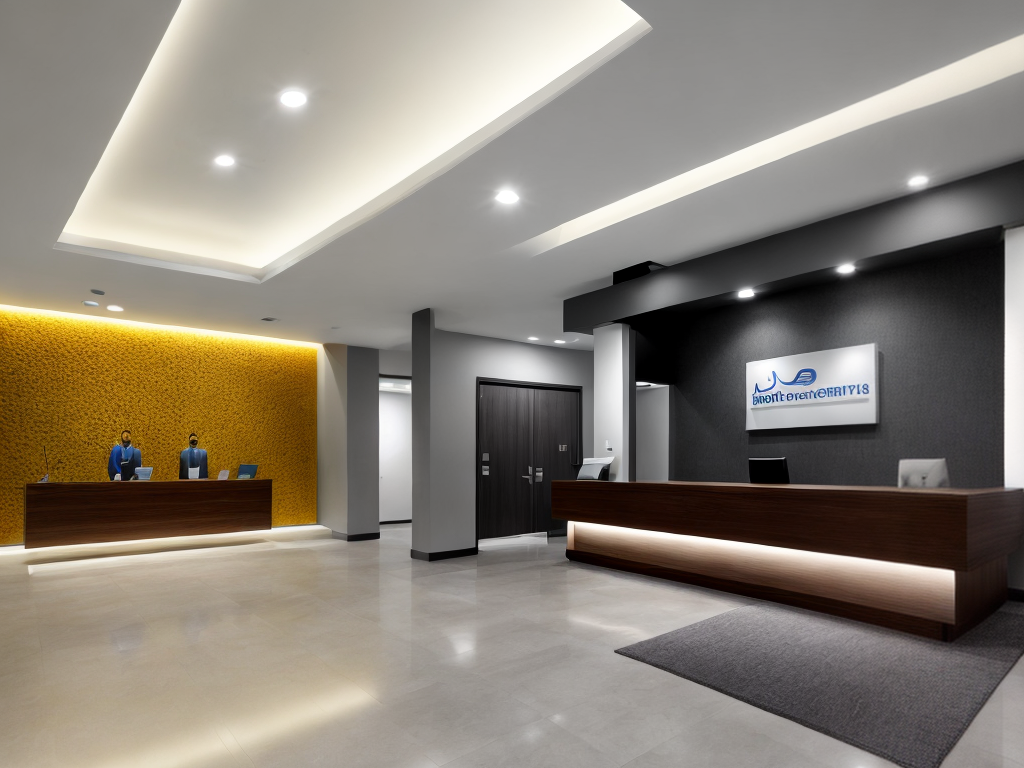 Modern reception area lobby area interior design.