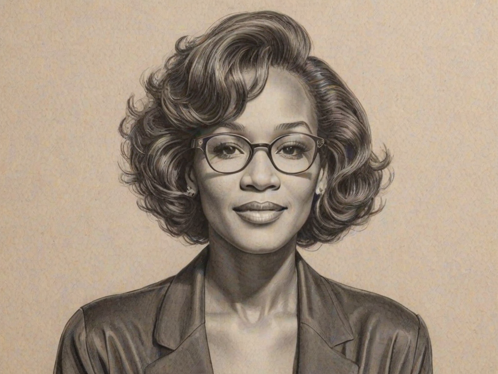 Wonderful Whitney Houston, pencil sketch, portrait of Bewitching woman 1946s in glasses, hair style beatnik, outline, clear lines, fine lines, 8k