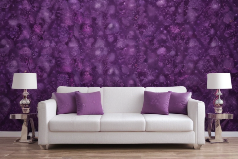 Elegant Living Room Featuring a Purple Textured Wall and Cozy Sofa