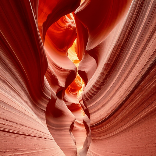 capture the beauty of a narrow sandstone canyon with vibrant orange and red hues, showcasing the intricate curves and textures of the rock formations, taken with a Canon EOS R5 at f/8, ISO 100, 24mm lens, in natural light for enhanced details and depth.