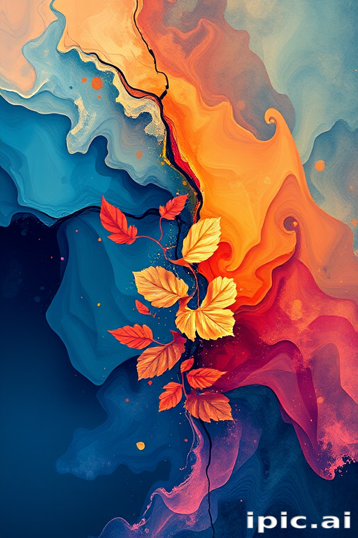 Vibrant Abstract Art Blending Colors of Autumn with Dynamic Fluidity