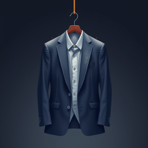 Create a high-resolution digital illustration of a suit hanging on a hanger with a sparkling effect, shot from a front view using a DSLR camera at f/1.8 aperture, ISO 100, and a matte finish for enhanced clarity and depth in colors.