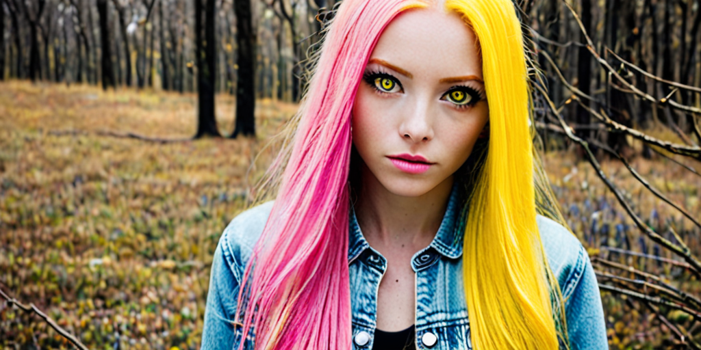 Long pink hair eyes yellow