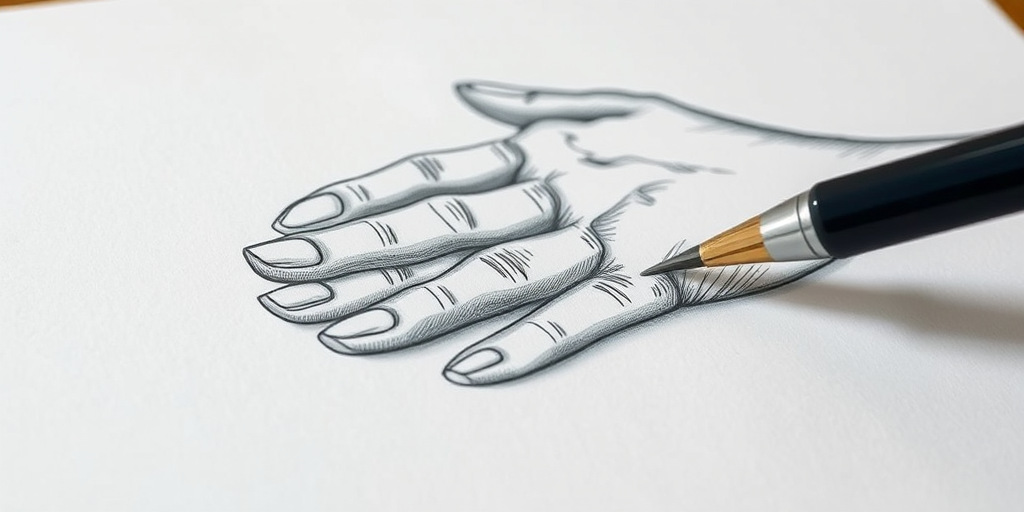 Regenerate the hand drawing with improved line work and shading, using a Canon EOS R5 with a 50mm f/1.8 lens, aperture f/2.8, ISO 200, and 1/125 shutter speed, in soft natural light for enhanced image quality and detail.