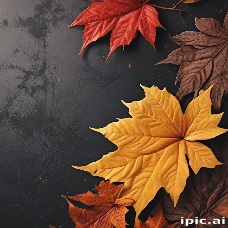 Autumn Leaves in Vibrant Colors Displayed on a Dark Background