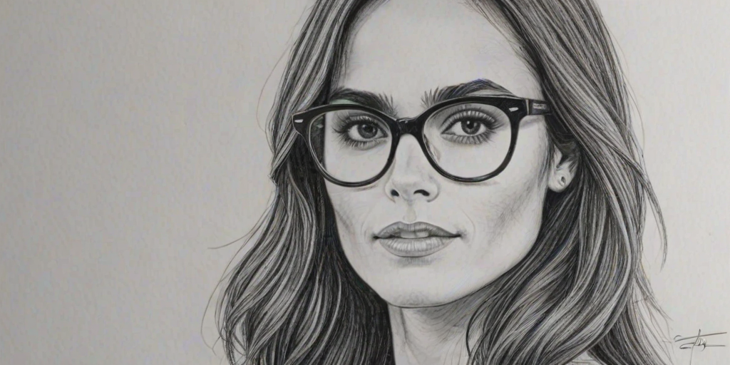Dazzling Jordana Brewster, pencil sketch, portrait of Superb woman 1962s in glasses, hair style beatnik, outline, clear lines, fine lines, 8k