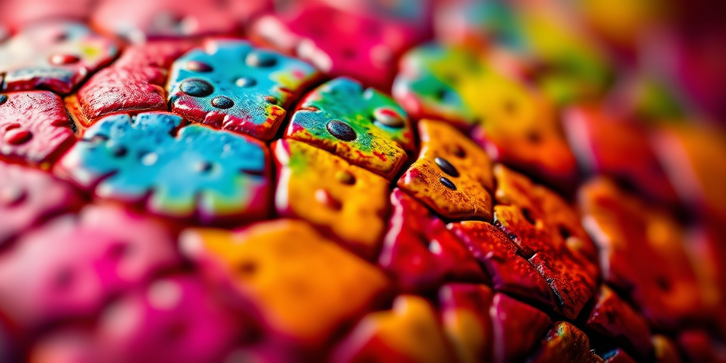 high-resolution close-up of a colorful crocodile skin texture, 50mm lens, f/2.8 aperture, ISO 100, natural light, macro photography, vibrant colors with a gradient effect
