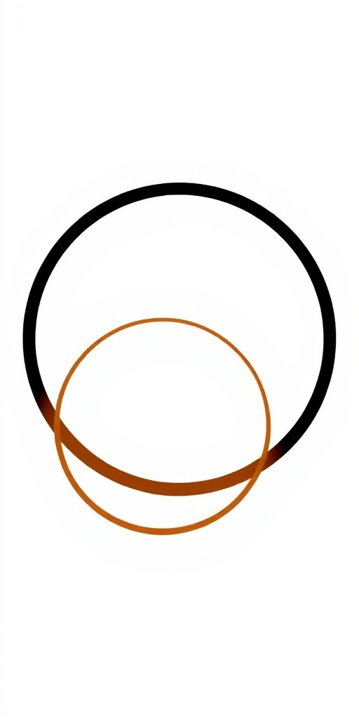 Create a high-resolution graphic of two interlocking circles, using a minimalistic design, with a black and brown gradient, shot with a DSLR camera at f/2.8 aperture, ISO 100, and a 50mm lens, in a clean, white background setting.