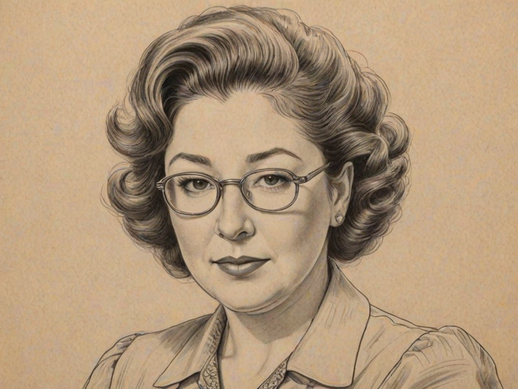 Enticing Margo Martindale, pencil sketch, portrait of Elegant woman 1941s in glasses, hair style beatnik, outline, clear lines, fine lines, 8k