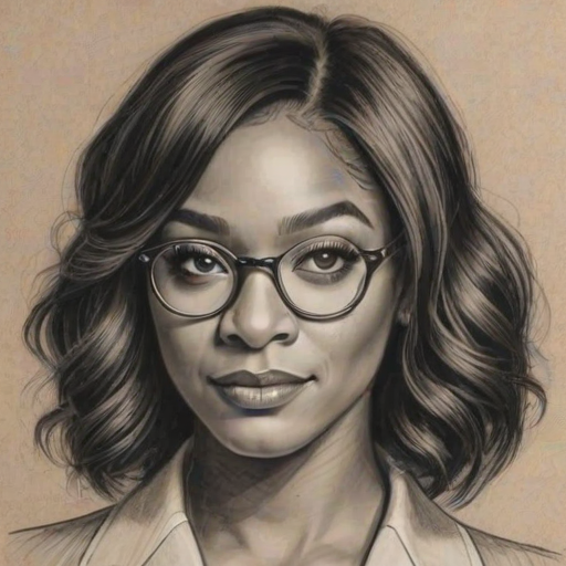 Bewitching Tiffany Haddish, pencil sketch, portrait of Delightful woman 1927s in glasses, hair style beatnik, outline, clear lines, fine lines, 8k