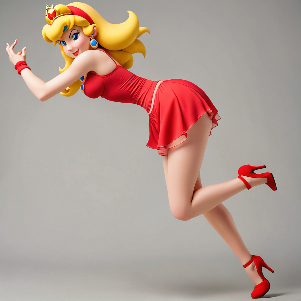 Free Ai Image Generator - High Quality and 100% Unique Images -  — princess  peach from the cartoon dressed in red harem see through underwear. Feet  visible. lined flat colors. Monochrom background.