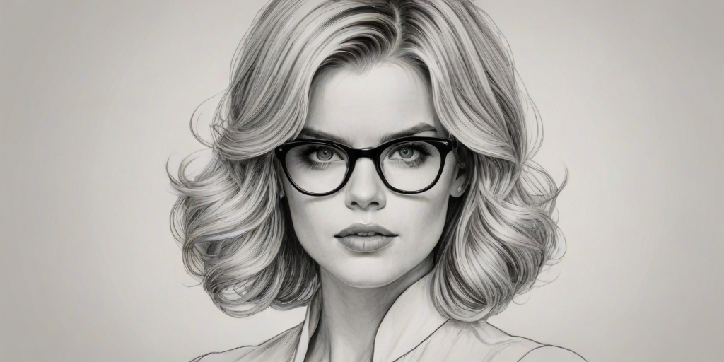 Alluring Alice Eve, pencil sketch, portrait of Beauteous woman 1922s in glasses, hair style beatnik, outline, clear lines, fine lines, 8k