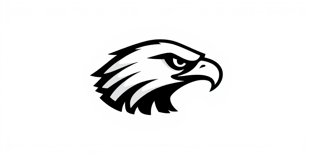 Create a high-resolution image of a stylized eagle head logo, using a digital camera with a 24mm lens, f/8 aperture, ISO 100, soft lighting, and a centered composition.