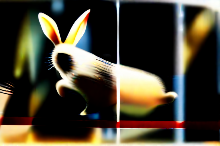 Draw a rabbit jumping over a high bar.