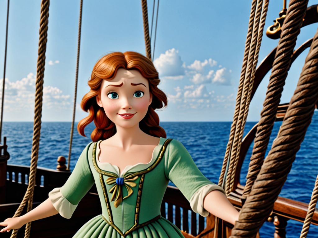 Wendy Darling fron cartoon Peter Pan on a pirate ship