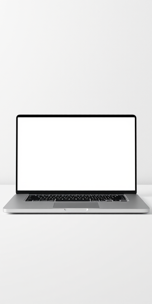 Create a high-resolution digital illustration of a blank laptop with a sleek design, camera settings 50mm focal length, aperture f/2.8, ISO 100, shot from a front view with a soft-focus background, using a DSLR camera type to enhance image quality.