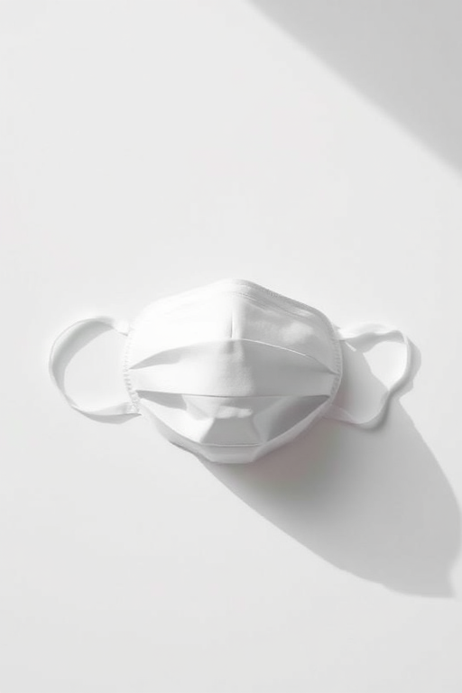 Generate a high-resolution image of a minimalist mask design on a plain background, shot with a Canon EOS R5 at f/2.8, ISO 100, 50mm lens, in portrait orientation, using natural lighting and a shallow depth of field.