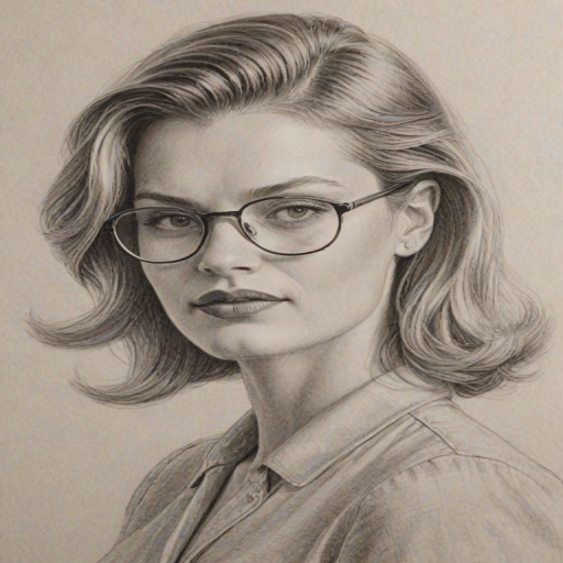 Appealing Ivana Milicevic, pencil sketch, portrait of Exquisite woman 1946s in glasses, hair style beatnik, outline, clear lines, fine lines, 8k