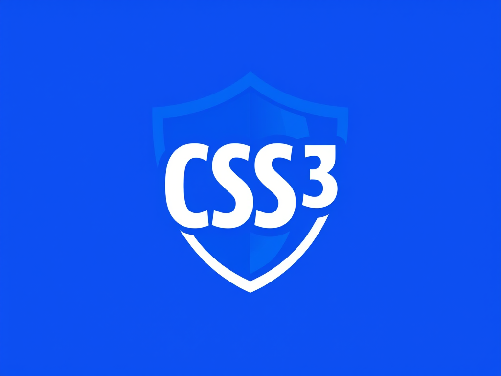 Design a clean logo featuring a shield with the text "CSS" and "3" creatively incorporated, using a blue background and white elements, shot with a DSLR camera at f/5.6, ISO 100, 50mm lens for sharpness and clarity, with a focus on vibrant colors and smooth gradients.