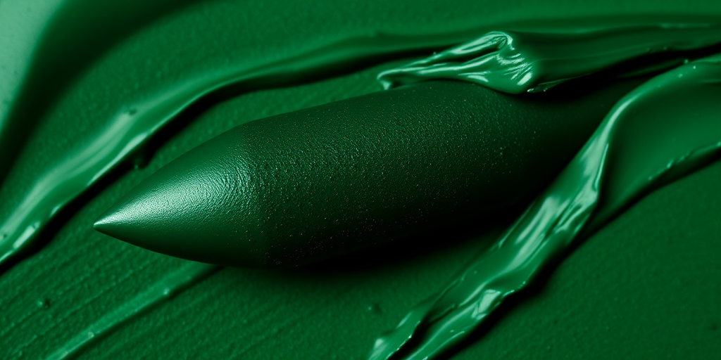 Deep emerald green cream lipstick "Enchanted Forest" with a semi-matte finish and rich jewel-tone pigments, ideal for dramatic and high-fashion makeup looks, comfortable wear